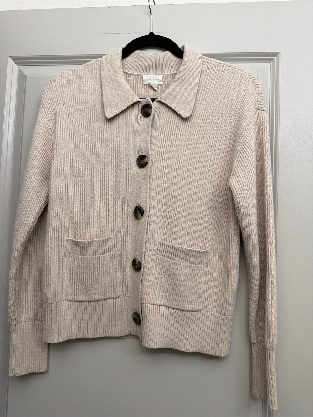 Caslon Ribbed Button-Front Cardigan Sweater - Light Beige